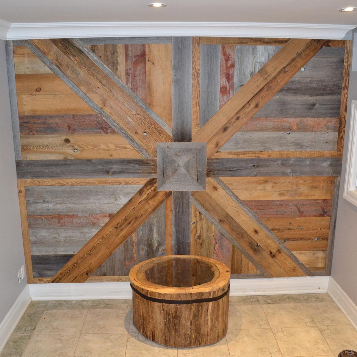 Barn Wood Wall Paneling: Red Painted and Faded Board  - Installation Available