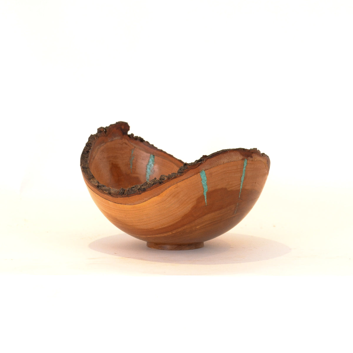 Natural Edge Wood Turned and Carved Bowl: Hint of Teal