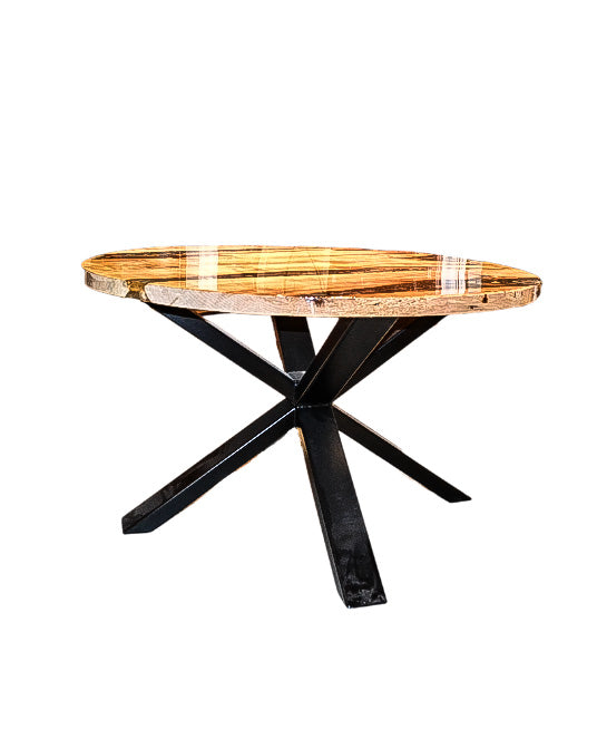 Table: Round Kitchen Dining: Epoxy Resign River Table w/ Canadiana Embedded Clear Casting: Custom Steel Legs