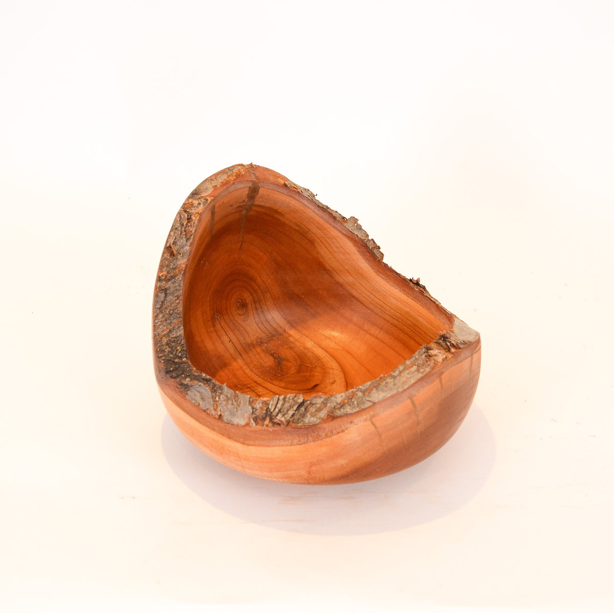 Natural Edge Wood Turned and Carved Bowl: Thick, Bark On