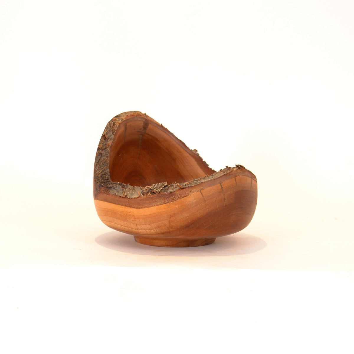 Natural Edge Wood Turned and Carved Bowl: Thick, Bark On