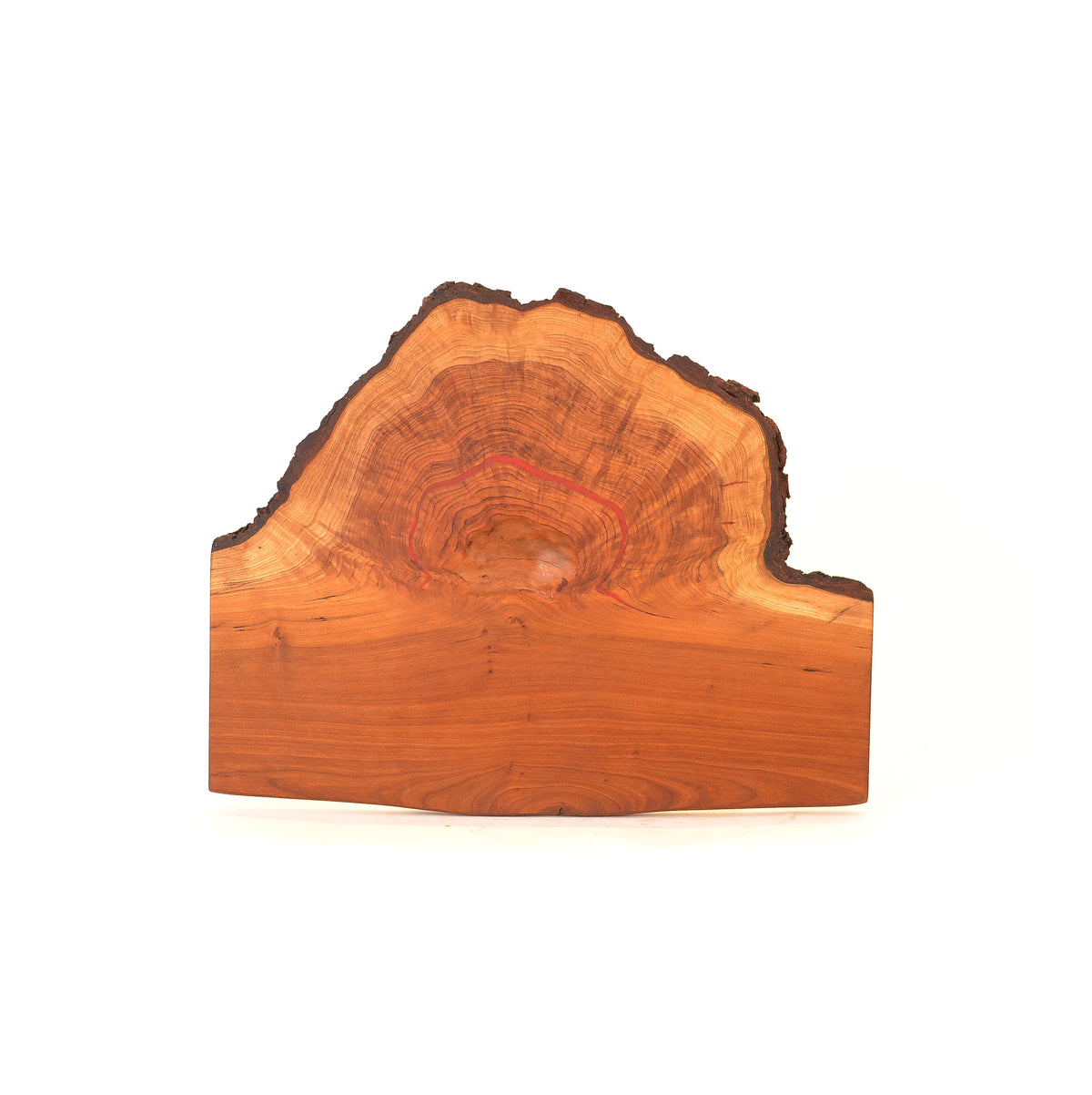 Cherry Burl Vertical Cut Blend: Serving Board: Small Natural Groove: Bark On: Hint of Red