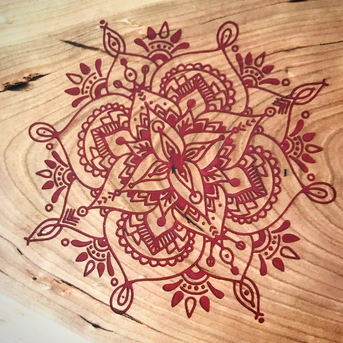 Balance: Elisha G x JL Sons: Cherry Serving Board with Engraved Mandala in Wine Red