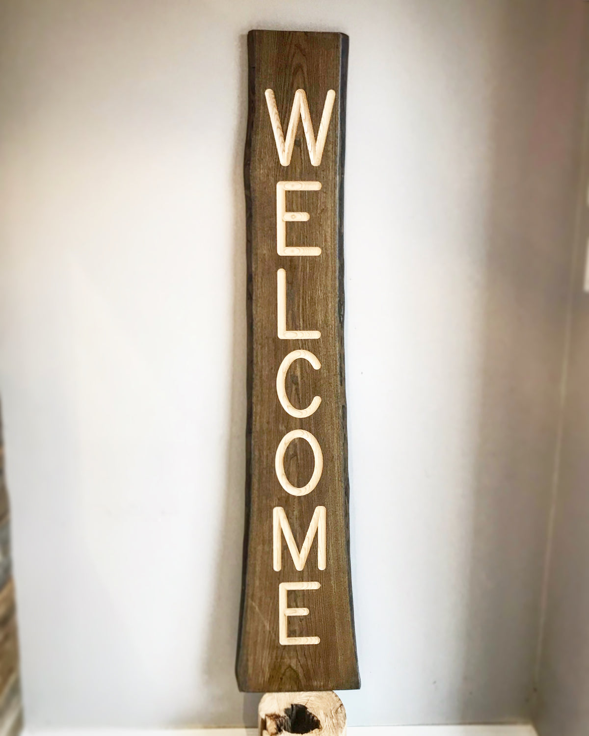Welcome Sign : Classic Collection : Engraved in Ash Wood : Vertical