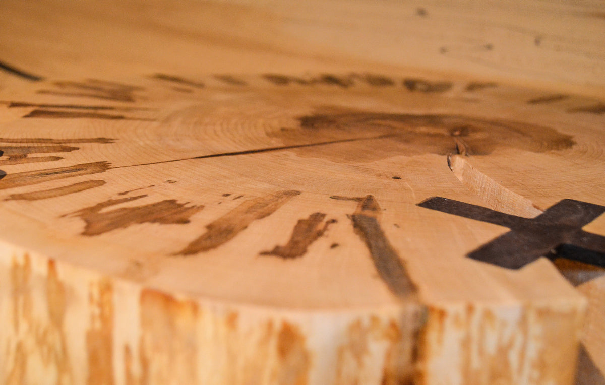 Sugar Maple:  Coffee : Side Table Top: Unique with Maple Sap Harvesting Marks